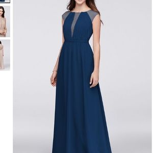 Chiffon Bridesmaid Dress w/ Lace Inset (ICE BLUE)